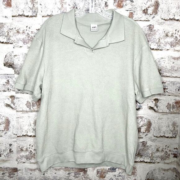 Zara Men seafoam Cotton elastane short sleeve waffle texture polo size Large - Picture 1 of 5